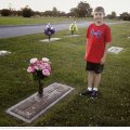 Dawson Bandy at grave of his great grandparents, Charlie and Codean Barrett Bailiff (DeKalb Memorial Gardens, DeKalb Co, TN)