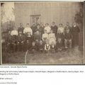 Edward Myers family.  Standing far left is Mary Isabel Owens Myers, Edward Myers, Margaret or Nellie Myers, Harvey Myers, then Margaret or Nellie Myers.  Others unknown.