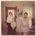 Deloris Mairene Bailiff Knight, Cherrie Deloris Knight, Ella Hicks Bailiff, Anna Jean Bailiff Banister and Doris Marie Blake standing behind Tera Blake